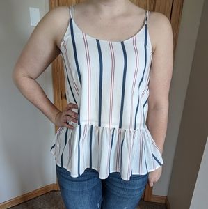Pink Lily Striped Peplum Tank | S